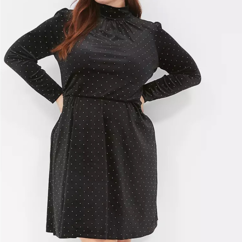 Lane Bryant Black & Gold Studded Velvet Dress, size 26/28 NWT
